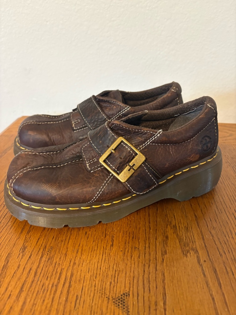 90s Vintage Chunky Doc Martens Brown Mary Jane Leather Buckle Clogs shoes EUR 39 - Picture 5 of 10